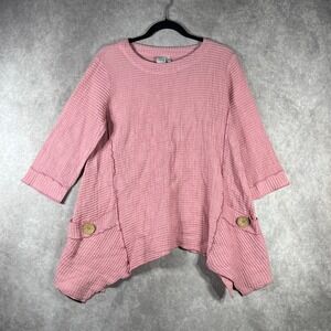 Focus‎ Top Womens Small Pink Waffle Knit Sharkbite Hem Tunic Casual Pockets Boho